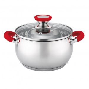 Тенджера Oliver Voltz OV51210N26, 26 см, 7.7 л, Индукция, Силиконови дръжки, Инокс/червен