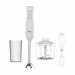 Ръчен пасатор 3в1 Rosberg R51112OSC, 350W, 0.7 л, 2 скорости, Метален подвижен накрайник, Приставка за разбиване, Бял