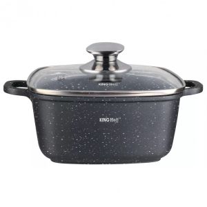 Тенджера за фурна и котлон Kinghoff KH 1601, 20x20 см, 2.8 л, Мраморно покритие, Индукция, Черен